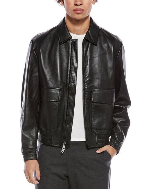 Todd Snyder Black Leather Bomber Jacket for men
