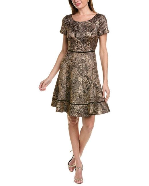 FOCUS BY SHANI Natural Metallic Jacquard A-line Dress