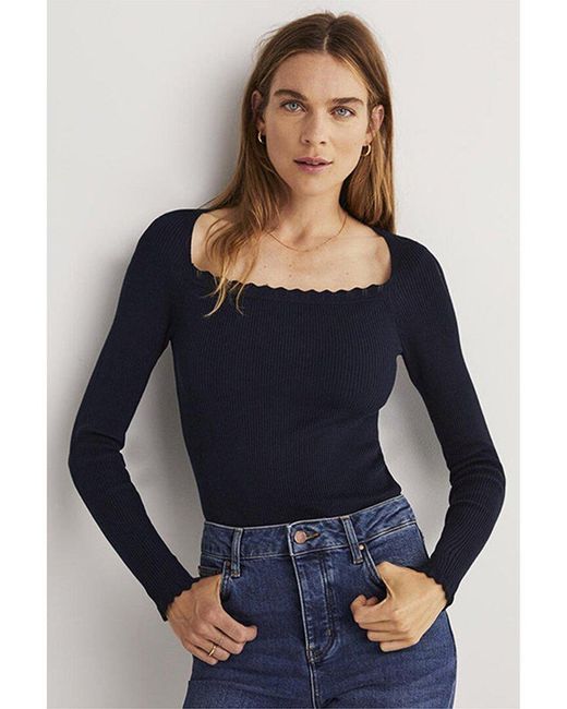 Boden Blue Ribbed Square Neck Knit Top