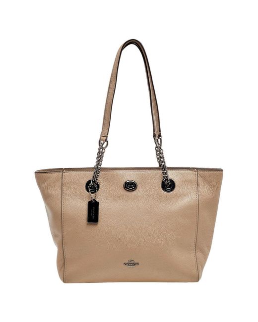 COACH Natural Leather Turnlock Tote