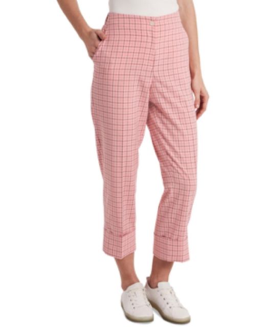 Riley & Rae Isla Woven Plaid Cropped Pants in Pink | Lyst