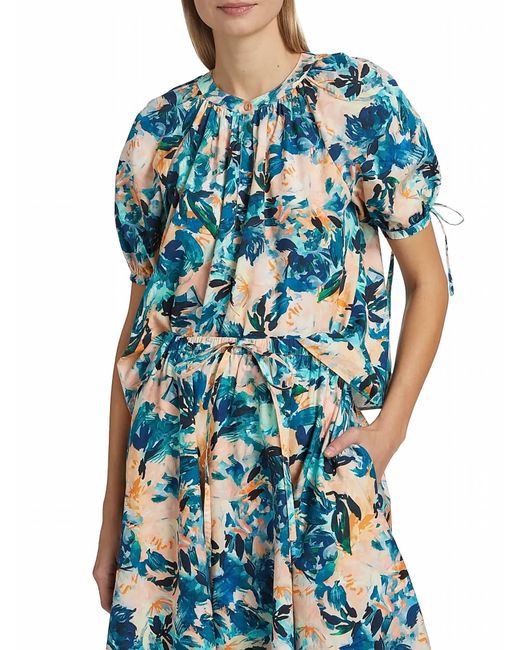 Ulla Johnson Blue Vienne Floral Cotton Blouse