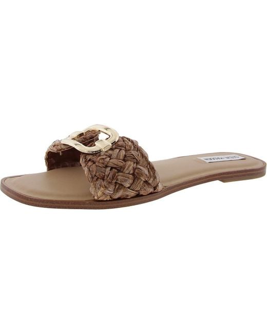 Steve Madden Brown Guarenteed Metallic Straw Slide Sandals