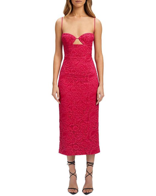Bardot Red Ivanna Lace Open Back Cocktail And Party Dress