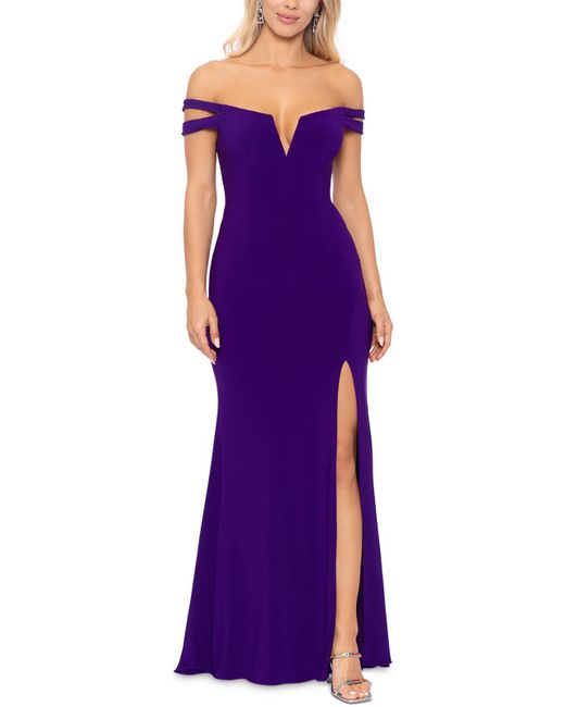 Aqua Purple V Neck Cold Shoulder Formal Dress