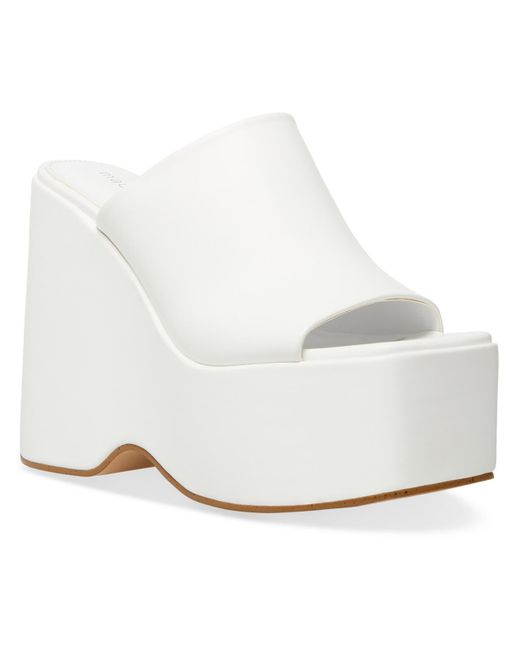 Madden Girl White Shout Faux Leather Square Toe Wedge Sandals