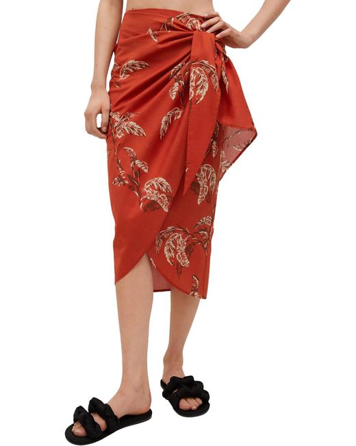 Mng Red Floral Print Midi Wrap Skirt