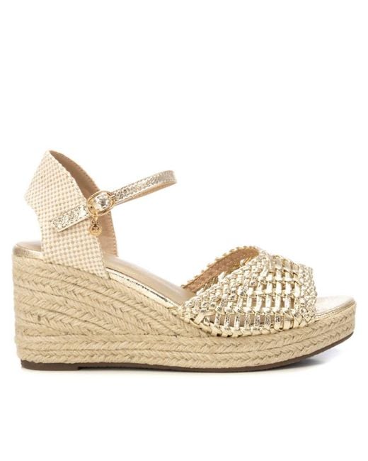 Xti Women's Natural Metallic Ankle Strap Wedge Sandals