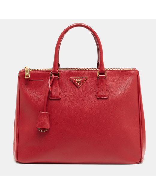 Prada Red Saffiano Leather Large Double Zip Tote