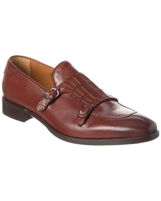Ted Baker Brown Seyie Double Monk Croc-embossed Leather Loafer for men