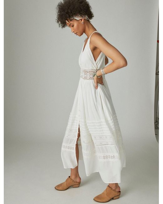 Lucky Brand Lace V-neck Maxi Dress in White
