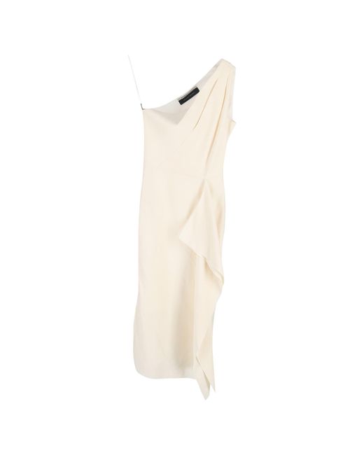 Roland Mouret Natural Ruffled One-Shoulder Midi Dress