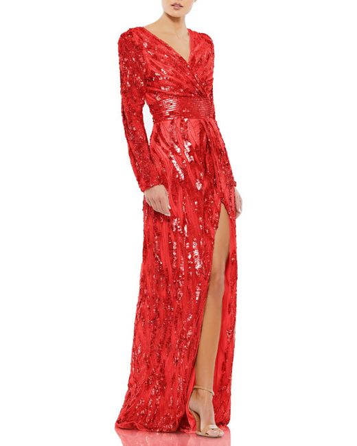 Mac Duggal Red Embellished Open Back Evening Dress