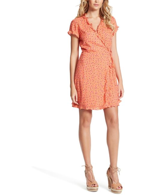Jessica Simpson Orange Sade Printed Mini Wrap Dress