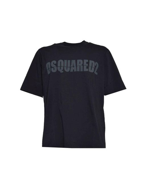 DSquared² Blue Cotton Loose Fit T-Shirt With Print for men