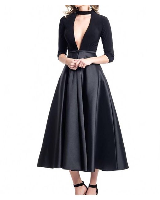 Rachel Allan Blue Deep V-Neck Choker Knee Length Formal Dress