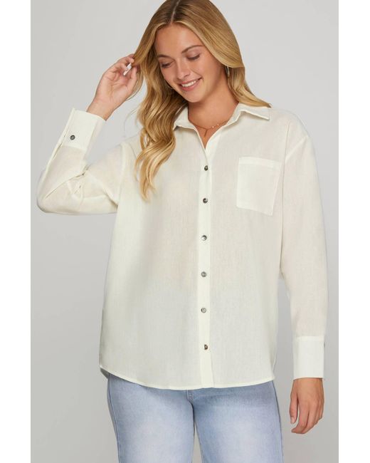She + Sky White Essential Button Down Shirt