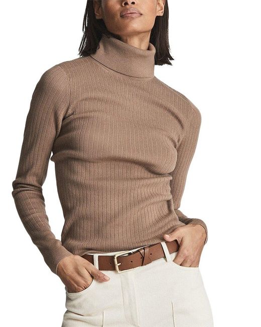 Reiss Brown Nicola Merino Stretch Wool-blend Sweater