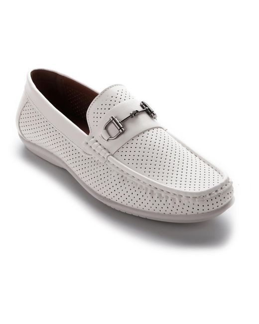 Aston Marc White Faux Leather Slip-on Loafers for men