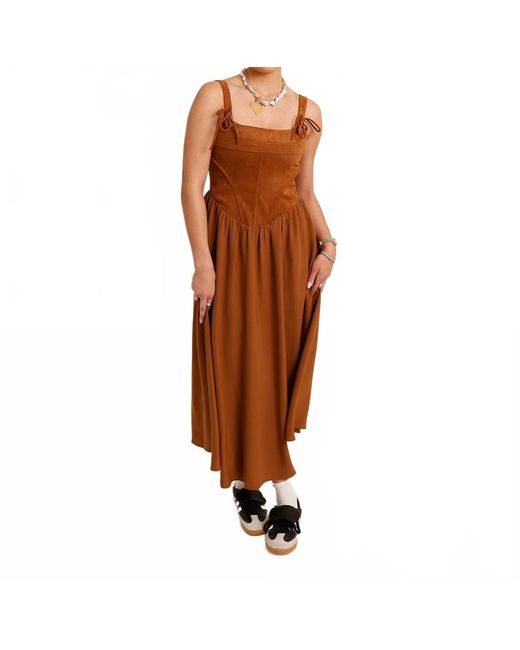 Moon River Women's Brown Woven A-Line Midi Dress Moon River Women's Brown Woven A-Line Midi Dress