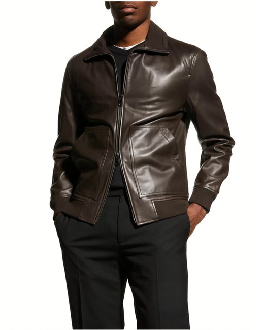 Theory Black Landan Supreme Lamb Leather Jacket for men