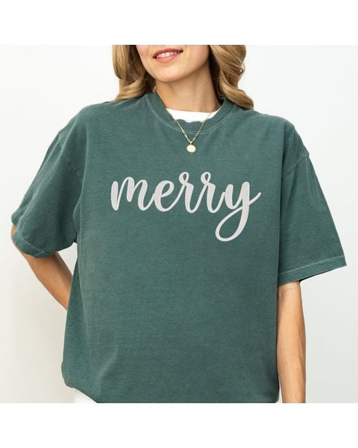 Simply Sage Market Green Embroidered Merry Cursive