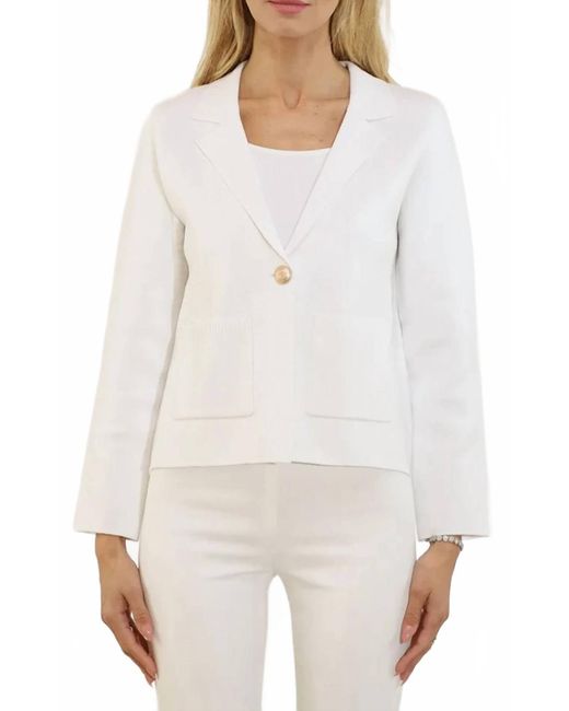 Metric Knits White Shorter Length Blazer With Patch Pockets