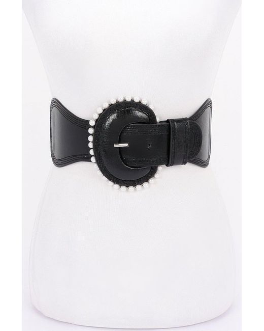 Fashnzfab Black Pearl Metallic Pu Elastic Belt