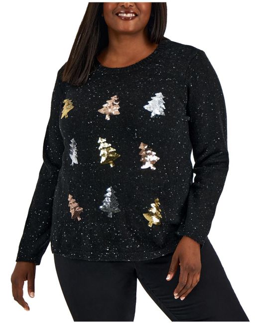 Karen Scott Black Plus Sequined Spotted Christmas Sweater