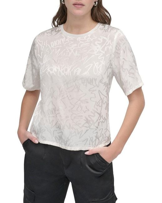 DKNY White Scribble Logo Top