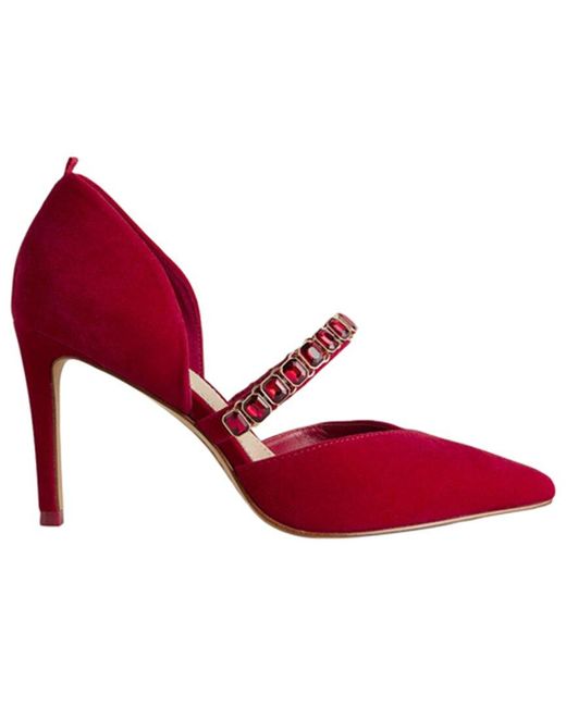 Boden Red Crystal Strap Heeled Court