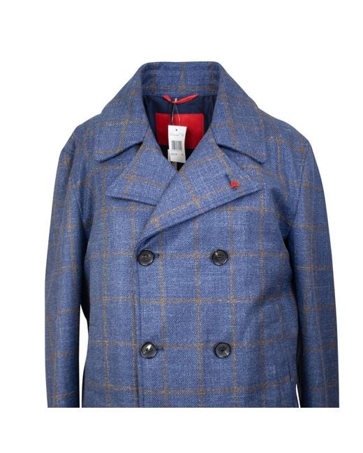 Isaia Blue & Brown Plaid Double-breasted Jacket for men