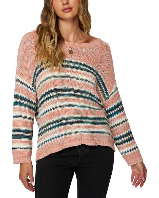 O'neill Sportswear Gray Salty Stripe Striped Open Stitch Pullover Sweater