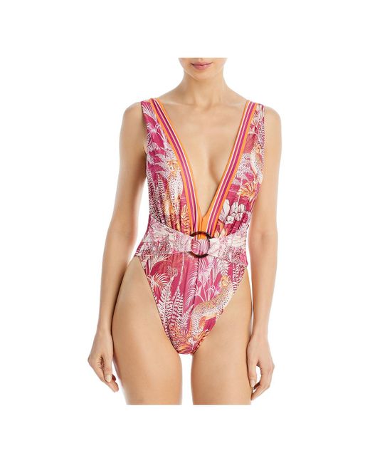 Agua Bendita Pink Ina Manaos Printed Polyester One-piece Swimsuit