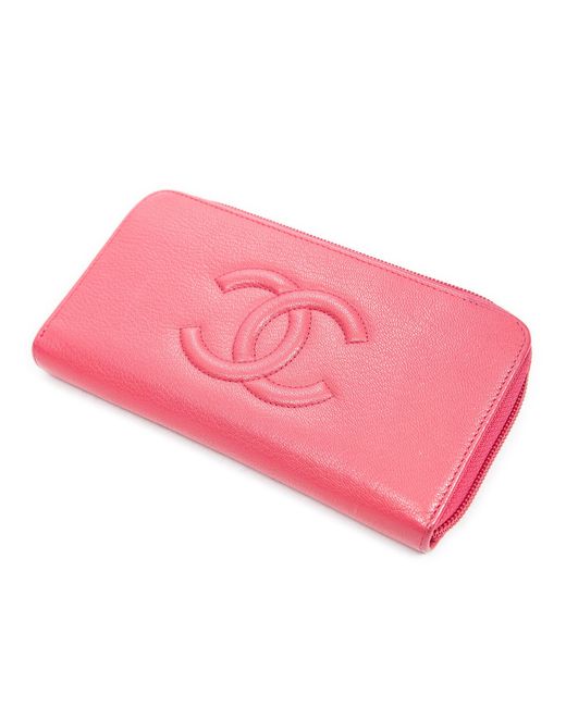 Chanel Pink Cc Long Zip Around Wallet