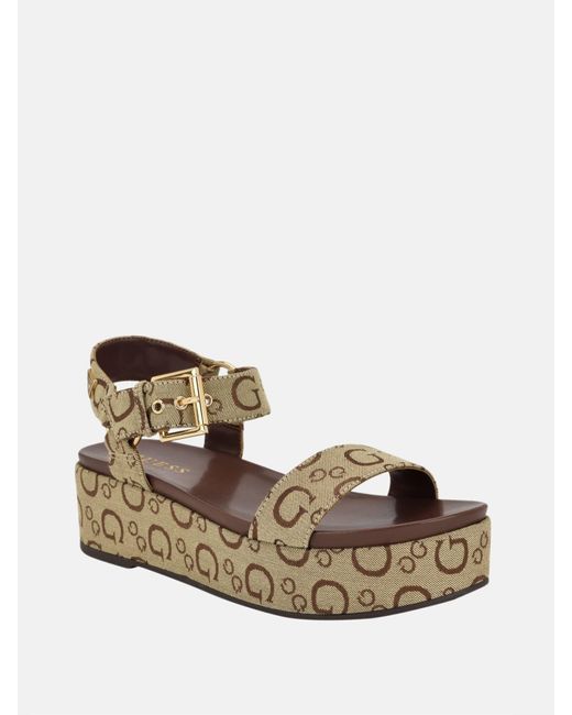 Guess Brown Wits Canvas Flatform Sandals