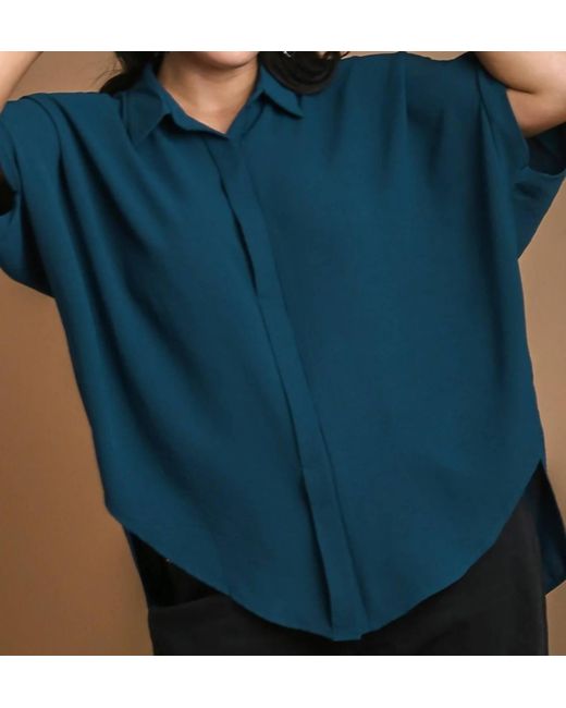 Umgee Blue Loose-Fit Button-Up Blouse