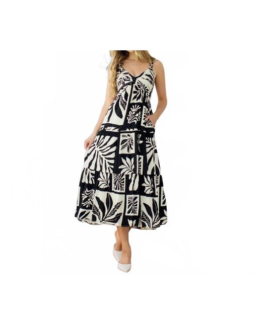 Thml Black Shirred V-Neck Bodice Print Maxi Dress