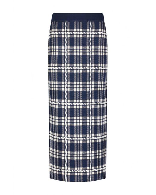 Lela Rose Blue Plaid Jacquard Knit Pencil Skirt