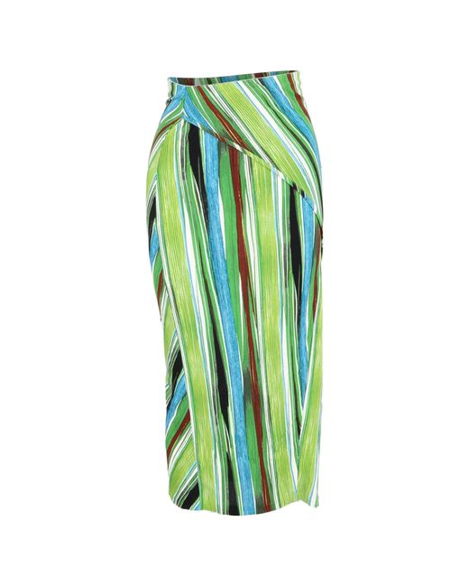 Diane von Furstenberg Green Striped Midi Fitted Skirt