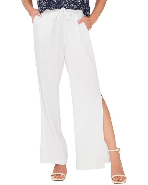 Vince Camuto White High Rise Solid Wide Leg Pants
