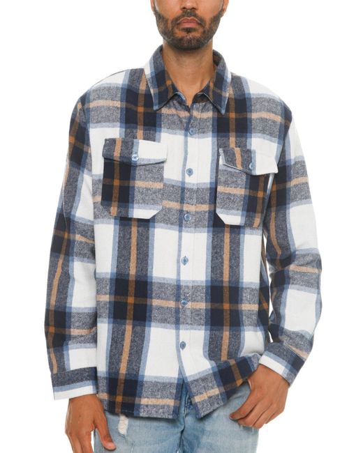 TRUEDAMES Blue Checkered Soft Flannel Shacket for men