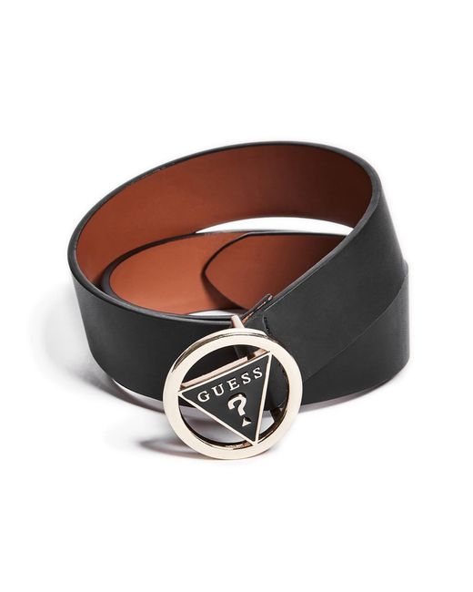 Guess Factory Black Round Triangle Logo Buckle Belt