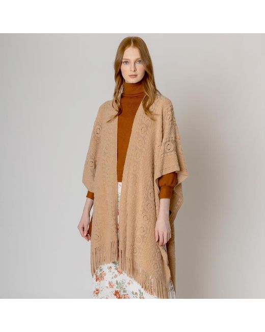 TRUEDAMES Natural Solid Crochet Ruana Poncho