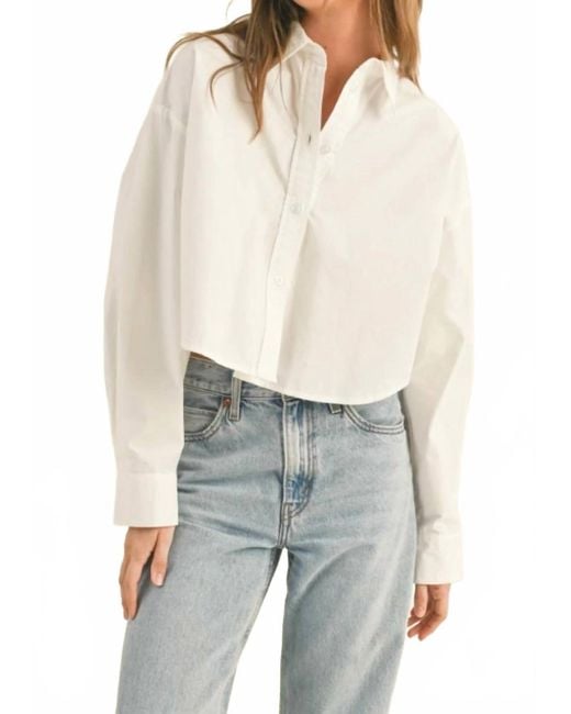 Miou Muse White Poplin Button Down Top