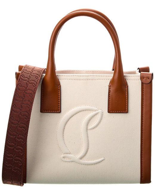 Christian Louboutin Brown By My Side Mini Canvas & Leather Tote