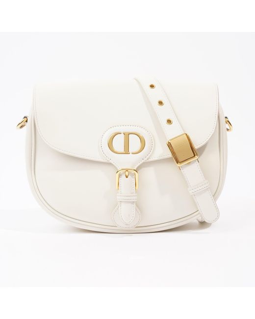 Dior White Box Calfskin Edium Bobby Flap Cream Calfskin Leather Shoulder Bag