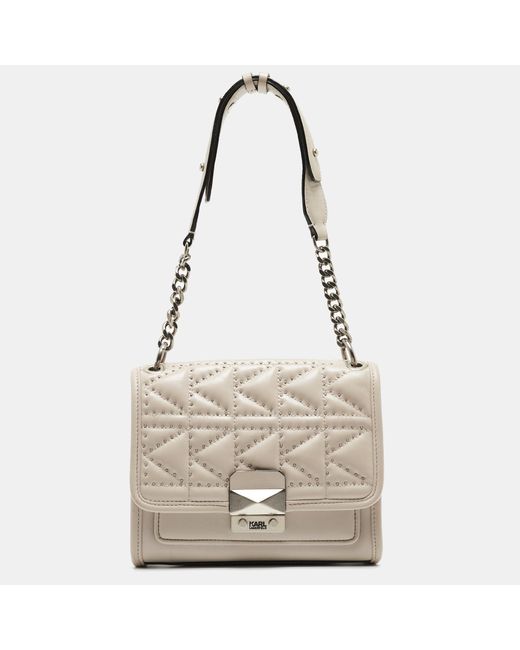 Karl Lagerfeld Metallic Quilted Studded Leather Shoulder Bag
