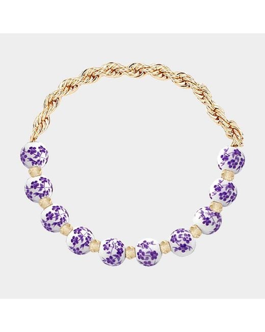 Fashnzfab Women's Metallic Flower Patterned Beaded Stretch Bracelet