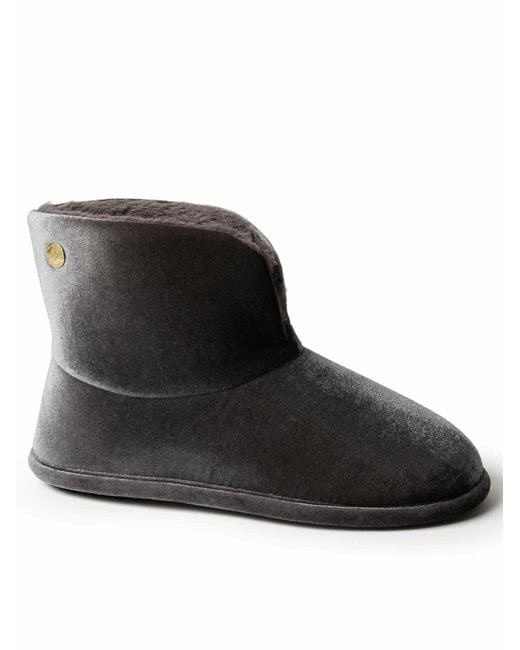 Dearfoams Black Sara Shiny Velour Bootie House Slipper Boot